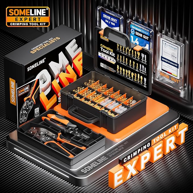 SOMELINE Wire Terminal Crimping Tool Kit,2.8/3.9/4.8/6.3mm Male Female Disconnect Terminals,AWG 24-14 Crimping Pliers for Molex 2.13/2.36mm, AMP - TE CONNECTIVITY Connectors