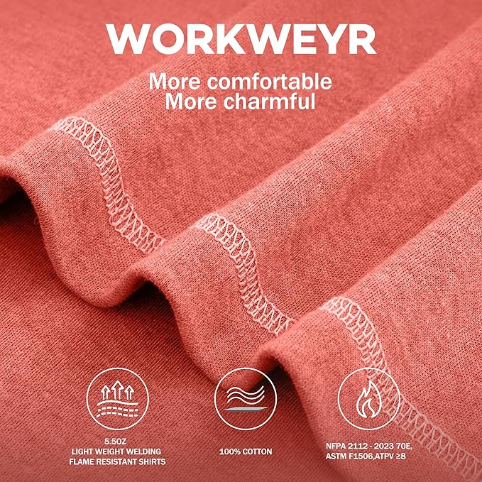 WORKWEYA FR Shirts for Men 5.5OZ Light Weight Welding Flame Resistant Shirts NFPA2112 CAT2