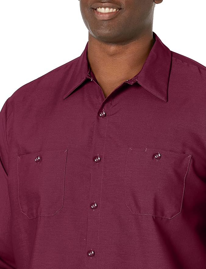 Red Kap Men's Long Sleeve Industrial Work Shirt | Moisture Wicking Button Up, Wrinkle Resistance Fights Fading & Stains
