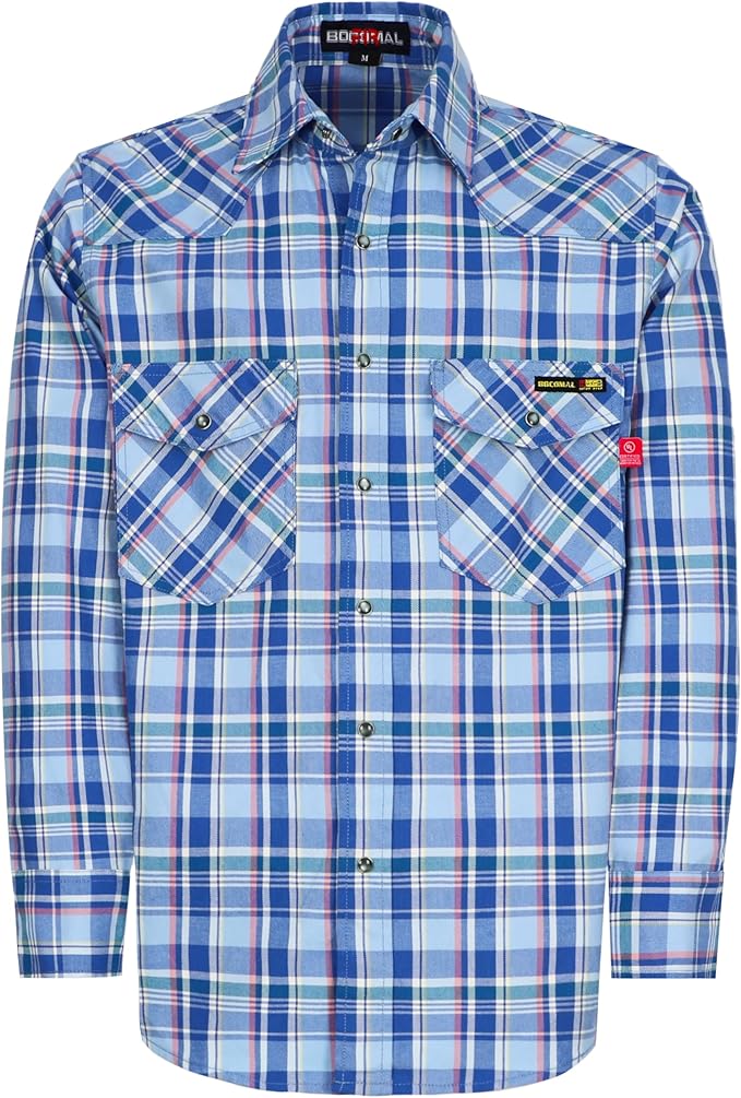 BOCOMAL FR Shirts Flame Resistant 100% C NFPA2112 7.5oz Men's Fire Retardant Welding Shirt