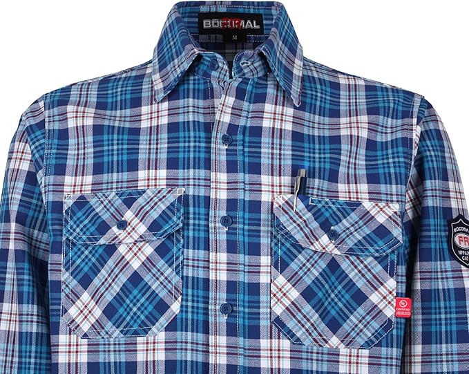 BOCOMAL FR Shirts for Men Flame Resistant Light Weight NFPA2112 Fire Retardant Welding Shirt Water & Oil Repellent Finish