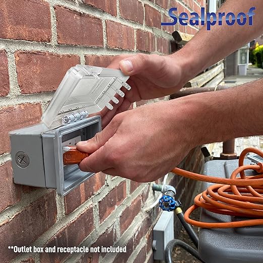 Sealproof Slim 1-Gang Shallow Weatherproof Outdoor Not in Use Outlet Cover with Box Kit, Lockable, UL Extra Duty Compliant, 18 Configurations, Low Profile