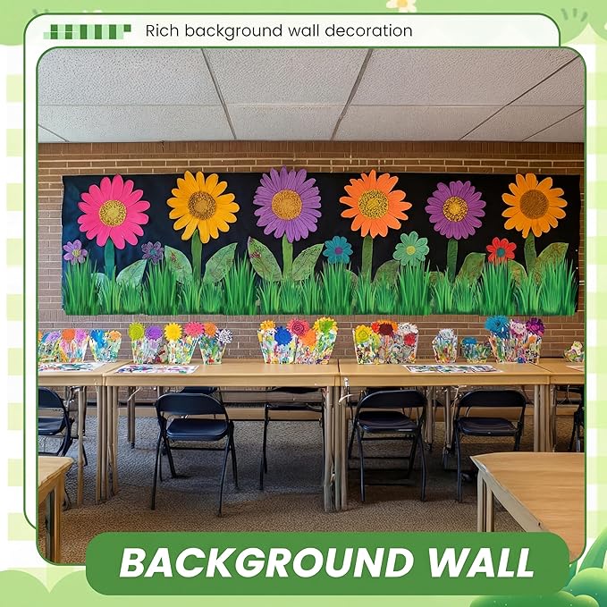 48 Pcs Green Grass Stickers 3 Sizes Grass Wall Decal Green Bulletin Board Border Spring Shape Die Cutouts for Vbs Boho Camping Trim Greenery Plant Leaves Office Decor with Adhesive Dots