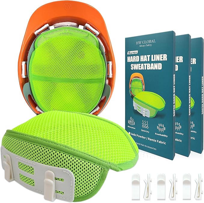 [HW GLOBAL] Hard Hat Sweatband Top Pad Integrated (3 Set) Clip-On Cooling Mesh Liner - Washable Safety Helmet Padding, Suspension Insert Sweat Bands, Replacement Construction Hardhats Accessories