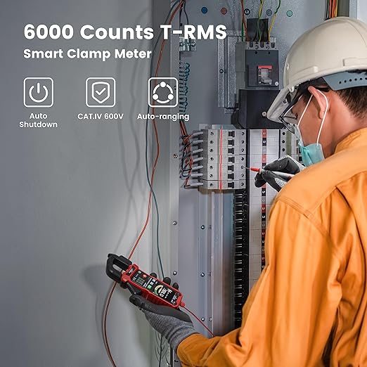 KAIWEETS Smart Digital Clamp Meter with D-Shaped Jaws, Clamp Multimeter with Inrush Current Function, Auto-ranging Amp Meter Built-in HD Color Screen, Measures AC/DC Current Voltage Temperature NCV
