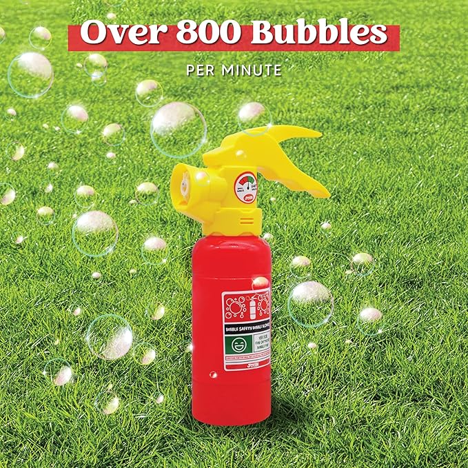 JOYIN Automatic Bubble Maker Fire Extinguisher Bubble Blower Machine with Solution (230 ml) for Kids, Indoor and Outdoor Play, Summer Themed Party and Birthday Gift