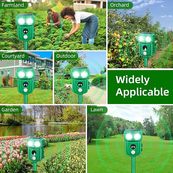 2026 Upgraded Solar Ultrasonic Animal Repellent Outdoor, Raccoon Fortress Pro with Motion Sensor & LED Flashing Light, Waterproof Cat Repellent Outdoor, Deer Deterrent for Yard Garden Orchard 2 Pack
