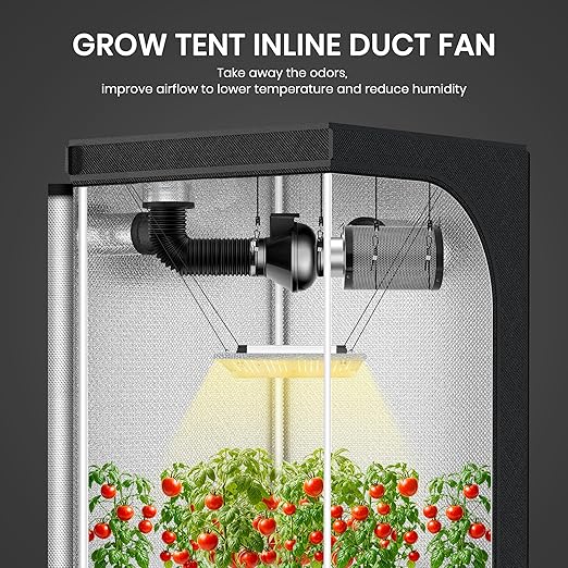 InfiniPower 4 Inch 195 CFM Inline Ventilation Fan 4" 8 Feet Aluminum Ducting, System Kit, Combo for Grow Tent, Greenhouse, Kitchen, Basement, Attic, Black