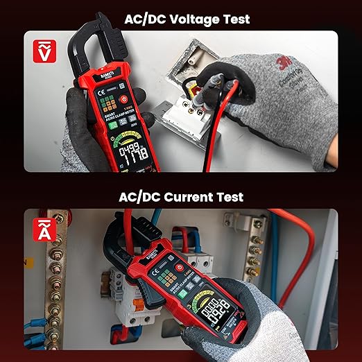 KAIWEETS Smart Digital Clamp Meter with D-Shaped Jaws, Clamp Multimeter with Inrush Current Function, Auto-ranging Amp Meter Built-in HD Color Screen, Measures AC/DC Current Voltage Temperature NCV
