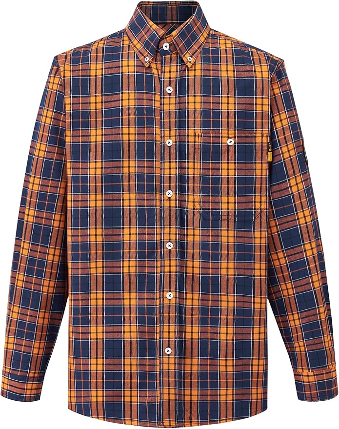 WORKWEYA FR Welding Shirts 7.5oz Cotton Button Down Flame Resistant Shirt for Men