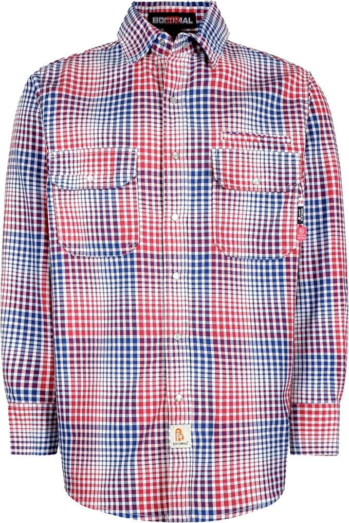 BOCOMAL FR Shirts for Men Snaps Down 7.5oz Water Repellent Fire Resistant Welding Jackets-NFPA2112 CAT2