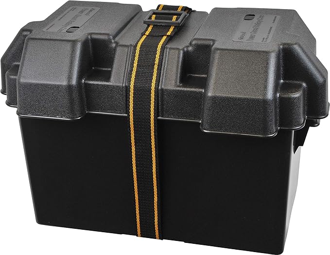 Attwood 9067-1 Vented Battery Box with Mounting Strap, Fits Group 27 Series Batteries, Black