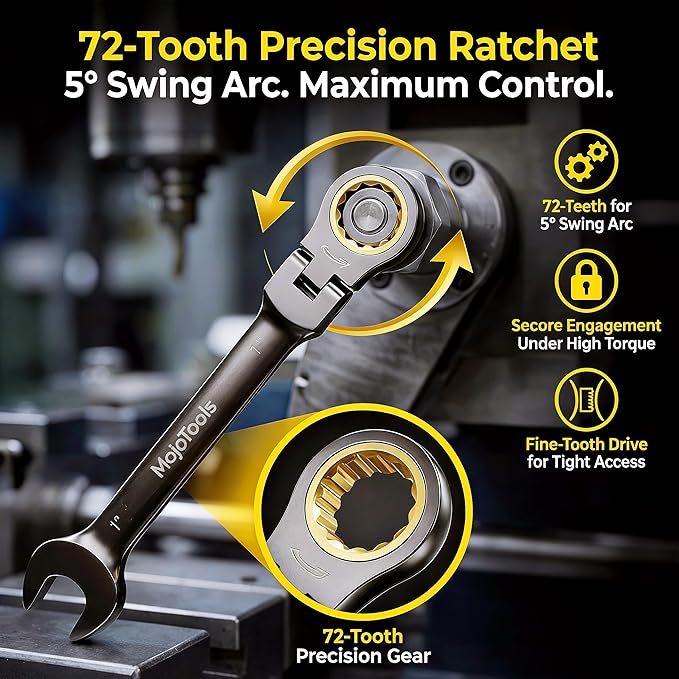 15-Piece SAE Ratcheting Wrench Set (1/4″–1″), 72-Tooth Flex-Head Combination Wrenches, Heavy-Duty Cr-V Mechanic Tool Kit with Organizer Roll Bag