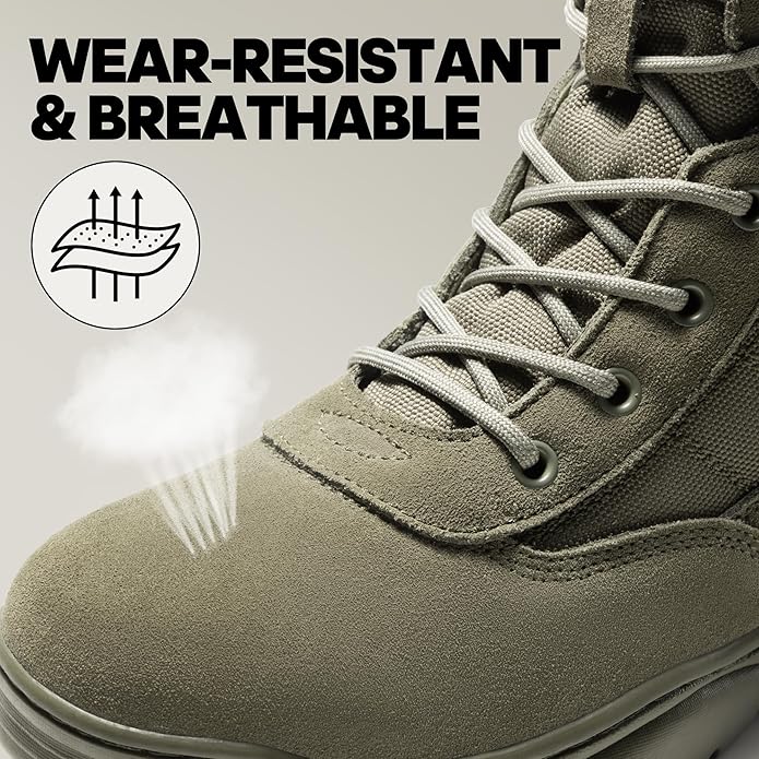 NORTIV 8 Men's Military Tactical Work Boots Side Zipper Leather Motorcycle Combat Boots Trooper