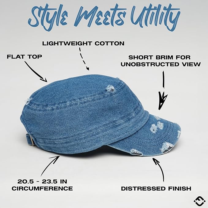 Funky Junque Distressed Military Hat – Newsboy Hats for Women, Short Brim Army Baseball Cap, Womens Cadet Hat Trendy Style
