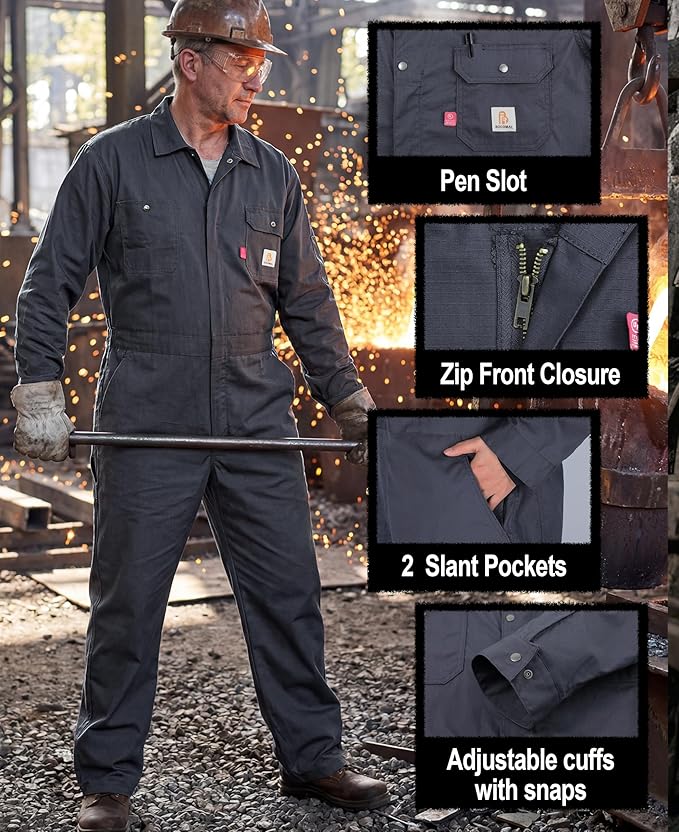 BOCOMAL FR Coverall High Visibility 6oz Lightweight Rip-Stop Flame Resistant/Fire Retardant High Vis Coveralls