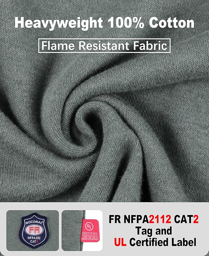 BOCOMAL FR Shirts Crewneck 7oz Midweight Flame Resistant Clothing NFPA2112 CAT2 Men's Fire Retardant Work Shirt
