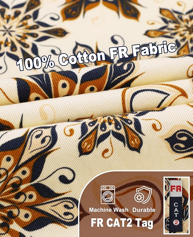 BOCOMAL FR Shirt for Summer Lightweight Vented Mesh Back and Underarm Breathable Flame Resistant Welding Button Down Shirts