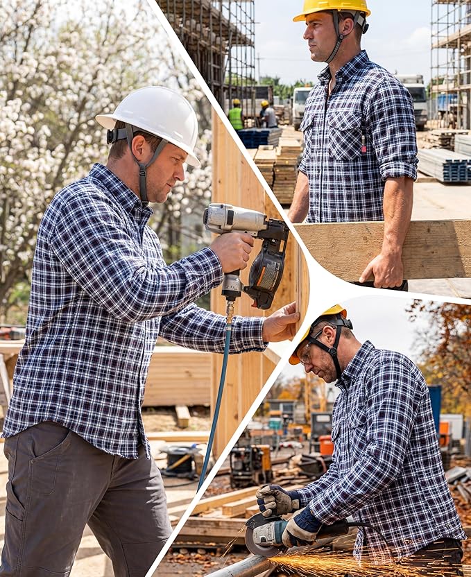 KONRECO FR Shirts for Men 100% Cotton 6.5oz Fire Resistant Lightweight Men's Plaid Work Shirts