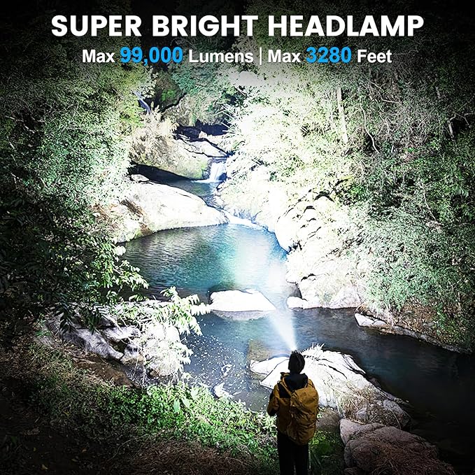 Headlamp Rechargeable 99,000LM Super Bright, 2pack LED Head Lamp with 3 Modes, 90°Adjustable Head Lights for Forehead, IPX6 Waterproof HeadLamps for Camping Hiking (2)
