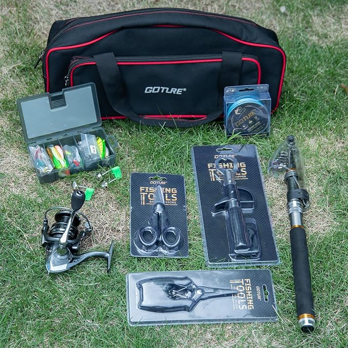 Goture Fishing Rod and Reel Combos, 1.8M-2.7M Carbon Fiber Telescopic Fishing Pole with Spinning Reel, Lures Set, 900D Carrier Bag, Travel Full Kit for Freshwater Saltwater, Beginners & Anglers