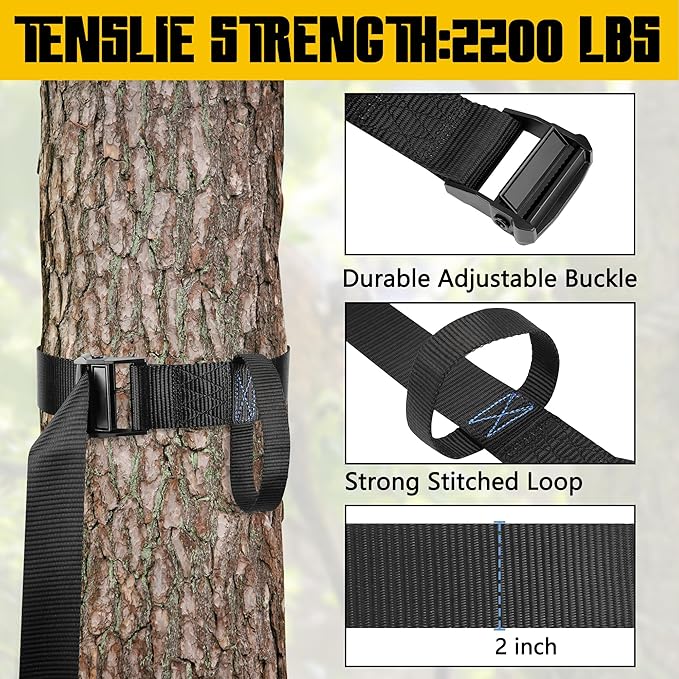 Tree Stand Harness Strap, Treestand Gear Hanger Starp with Multiple Carabiner Hooks for Hunting