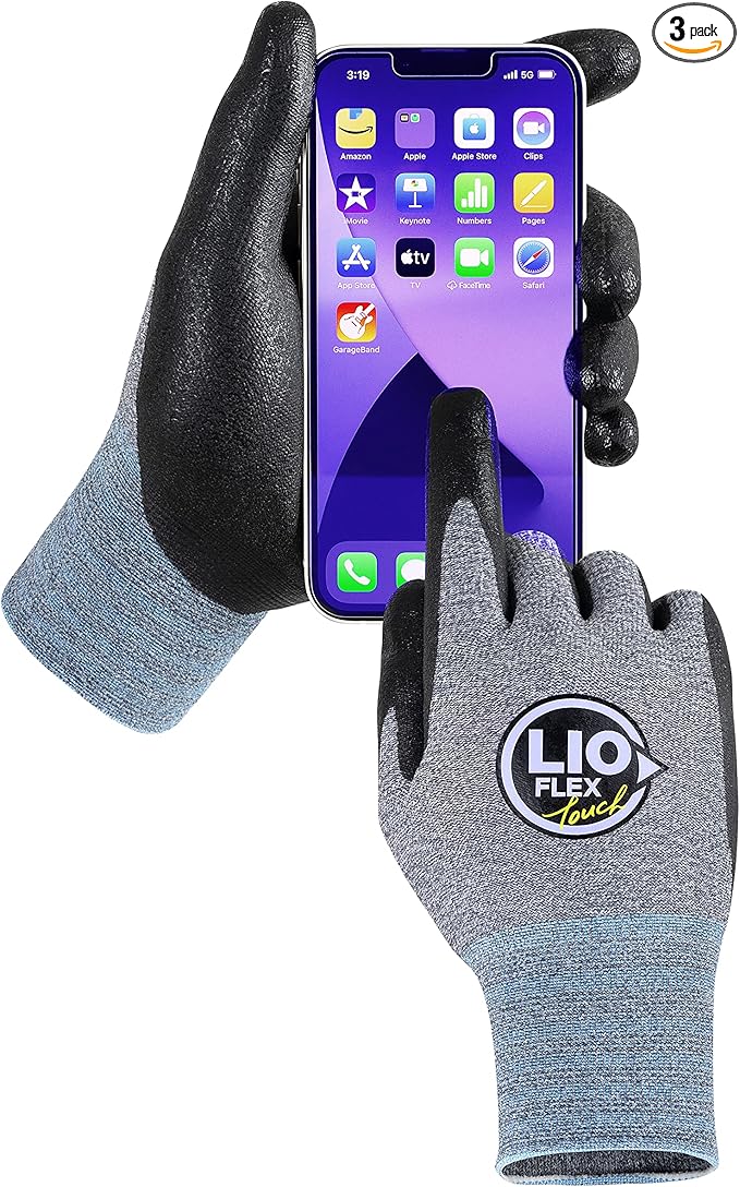 Safety Work Gloves with Touchscreen Fingers, 3 Pairs Thin & Lightweight Working Gloves, Ideal for Warehouse Workers, Delivery Drivers, Nitrile Foam Coated Grip Gloves for Women and Men (Gray, S)