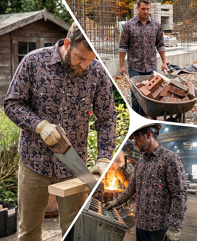 KONRECO FR Shirts for Men 100% Cotton 6.5oz Fire Resistant Lightweight Men's Plaid Work Shirts