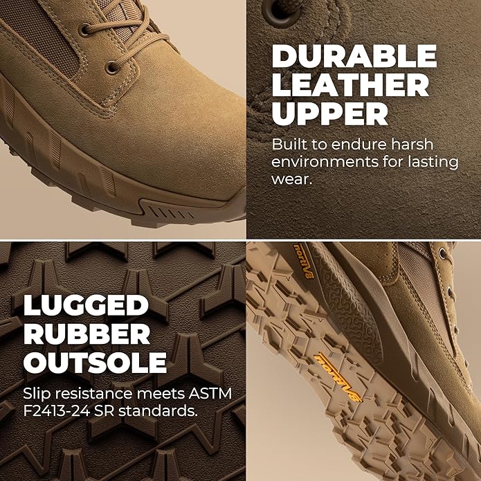 NORTIV 8 Men's 8" Composite Toe Work Boots, Lightweight Side Zipper ASTM F2412-24 & ASTM F2913-24 Safety Military Boots for All-Day Comfort, Peakforce-Nano