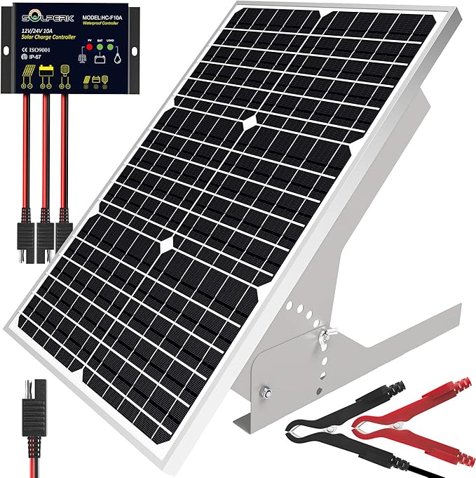 30W Solar Panel Kit 12V, Monocrystalline Solar Panel Charger Off Grid with Intelligent Waterproof Controller+ Adjustable Mount Bracket for Boat Car RV Motorcycle Marine Automotive Camping Roof