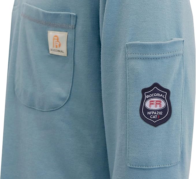 BOCOMAL FR Shirts Flame Resistant Henley Shirt NFPA2112/CAT2 7oz Men's Long Sleeve Fire Retardant Clothing