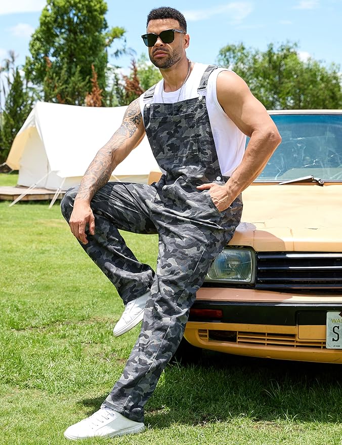 Camo Bibs Overalls for Men Adjustable Straps Work Utility Coveralls Camouflage Jumpsuit