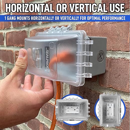 Sealproof 1-Gang Weatherproof Exterior in Use Outlet Cover and Box Kit - Metallic Electrical Outlet Box and UL Extra Duty, Lockable, in Use Outdoor Outlet Cover - Horizontal/Vertical Use