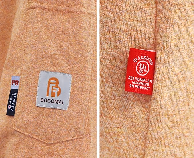 BOCOMAL FR Hooded T Shirts Heather Series 6oz Flame Resistant NFPA2112 CAT2 Fire Retardant Hoodies Work Shirt
