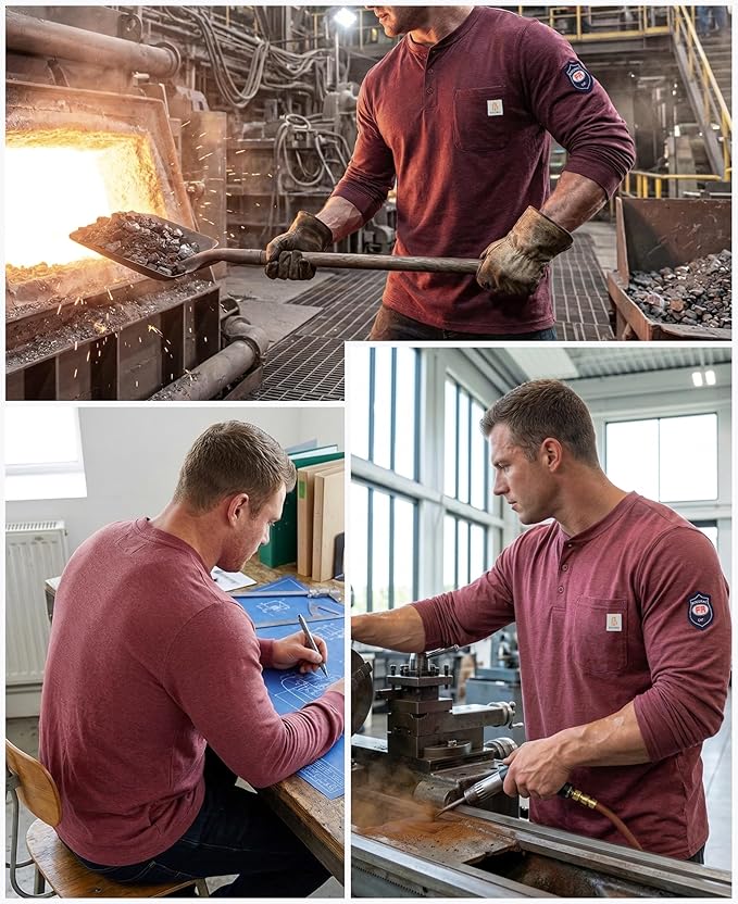 BOCOMAL FR Shirts Flame Resistant Shirt 5.5oz 100% Cotton Light Weight CAT2 Fire Retardant Henley Shirts