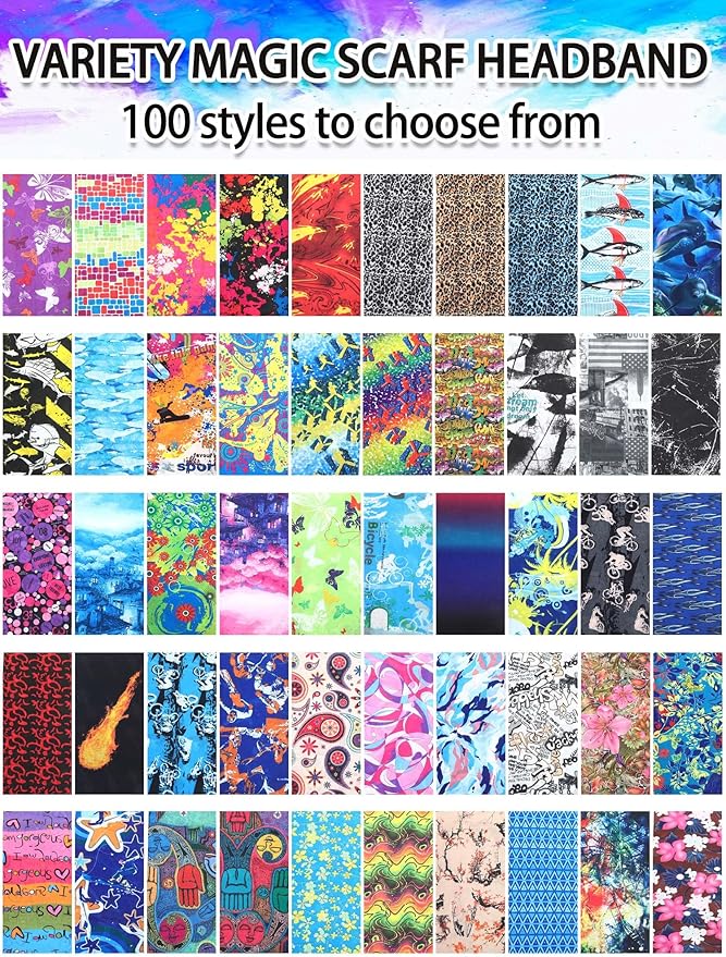 100 Pcs Bulk Neck Gaiters for Men Women Balaclava UV Face Mask Headband Face Covering Neck Tube Scarf Outdoor,100 Style