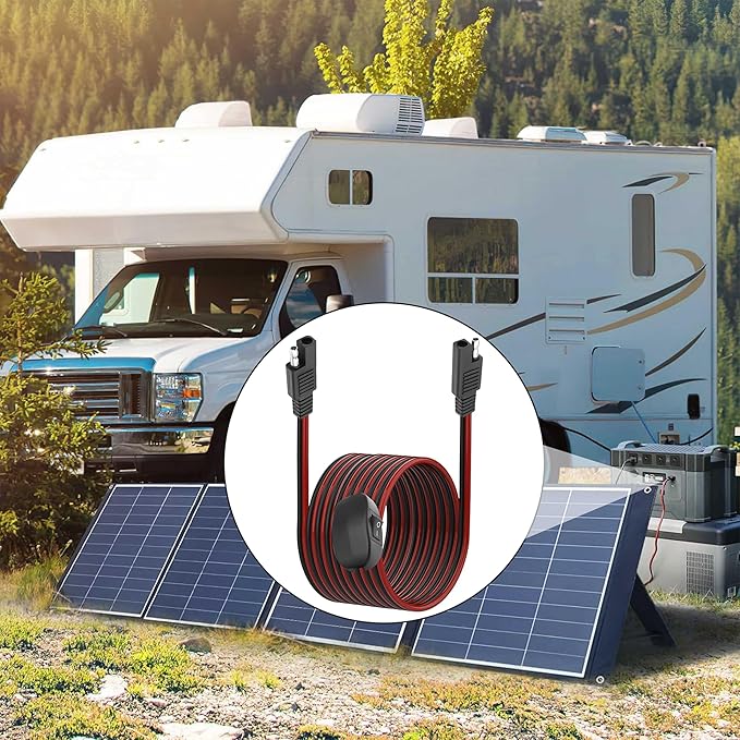 XMSJSIY SAE Extension Cable with ON/Off Switch 14AWG Solar Power Cable Wire Harness Quick Connect Wire 12V-24V SAE Connector for Solar Panel RV Motorcycle Camp Trailer - 2.5M/8.2FT