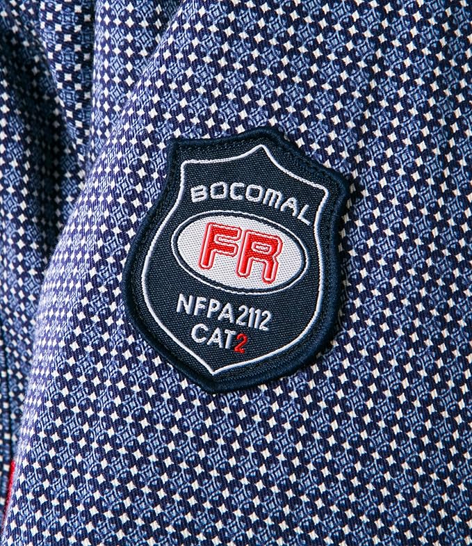 BOCOMAL FR Shirts for Men Printed Plaid Flame Resistant Clothing 6.5oz Cotton Button Up Welding Shirts NFPA2112 CAT2