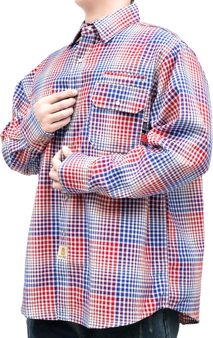 BOCOMAL FR Shirts for Men Snaps Down 7.5oz Water Repellent Fire Resistant Welding Jackets-NFPA2112 CAT2