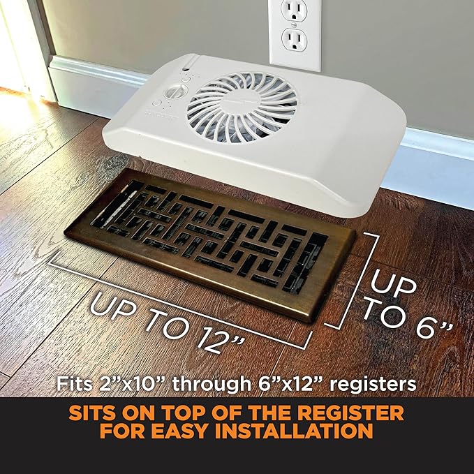 Suncourt Equalizer EZ8 Floor/Wall Register Booster Fan — Ultra-Quiet, 8-Speed Fan with Smart Technology and 6-Foot Power Cord, HC600-WK (White)