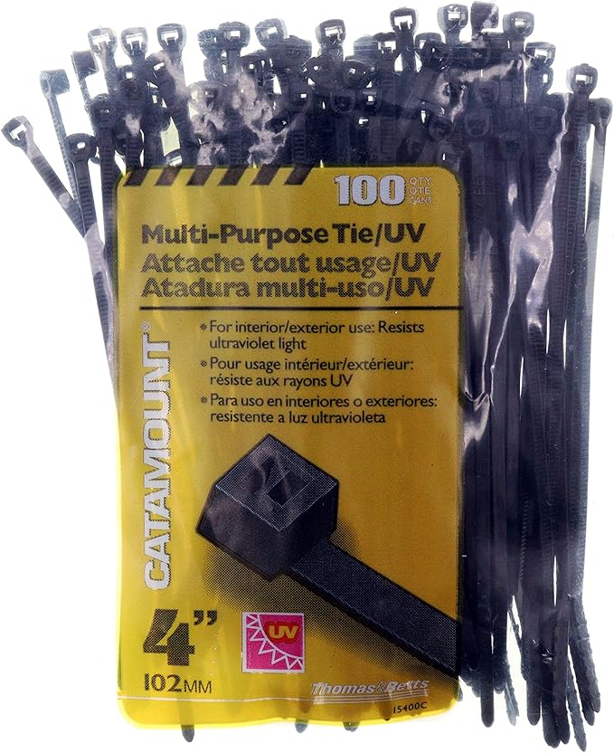 Thomas & Betts 15400C Indoor/Outdoor Cable Ties, UV Resistant, Black, 4-Inch (100-Pack)
