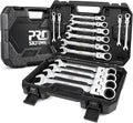 Prostormer 14-Piece SAE Flex-Head Ratcheting Wrench Set, 1/4" to 1" Combination Wrench Kit with Storage Case, 72 Tooth, Cr-V Steel Constructed