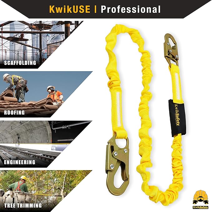 KwikSafety - Charlotte, NC - RATTLER [1 PACK] Internal Shock Absorber Single Leg 6ft Safety Lanyard OSHA ANSI Fall Arrest Protection Equipment Snap Hooks Construction Arborist Roofing