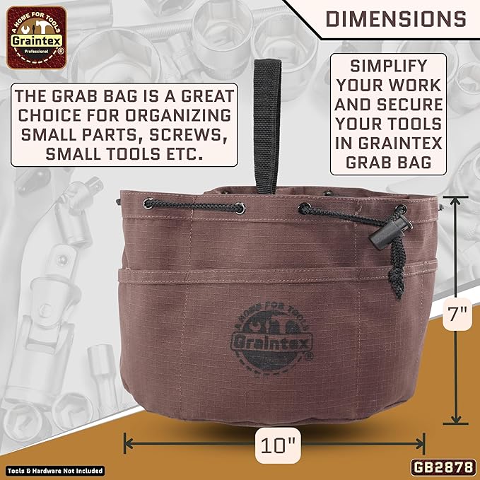 Graintex 18 Pockets Grab Bag Rip-stop Canvas Drawstring Closure, Small Part Organizer Pouch, Small Tools, Screws, Parts, Parachute Tool Bag for Efficient Storage - Coffee Brown
