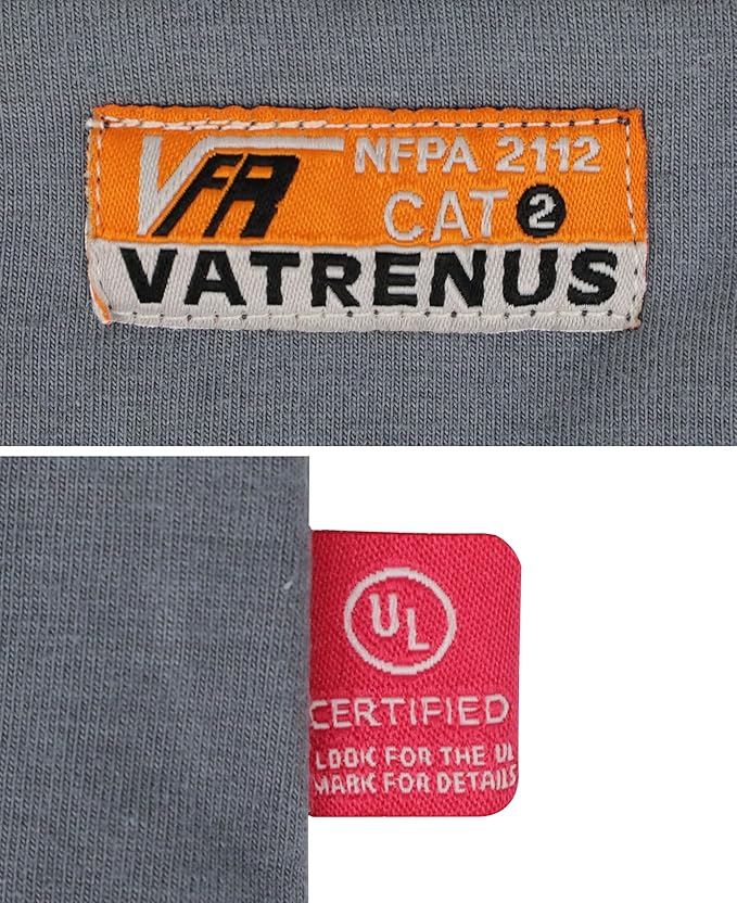 VATRENUS FR Shirt for Men Crewneck Midweight Utility Pocket Fire Resistant Long Sleeve Work Shirts NFPA2112 CAT2