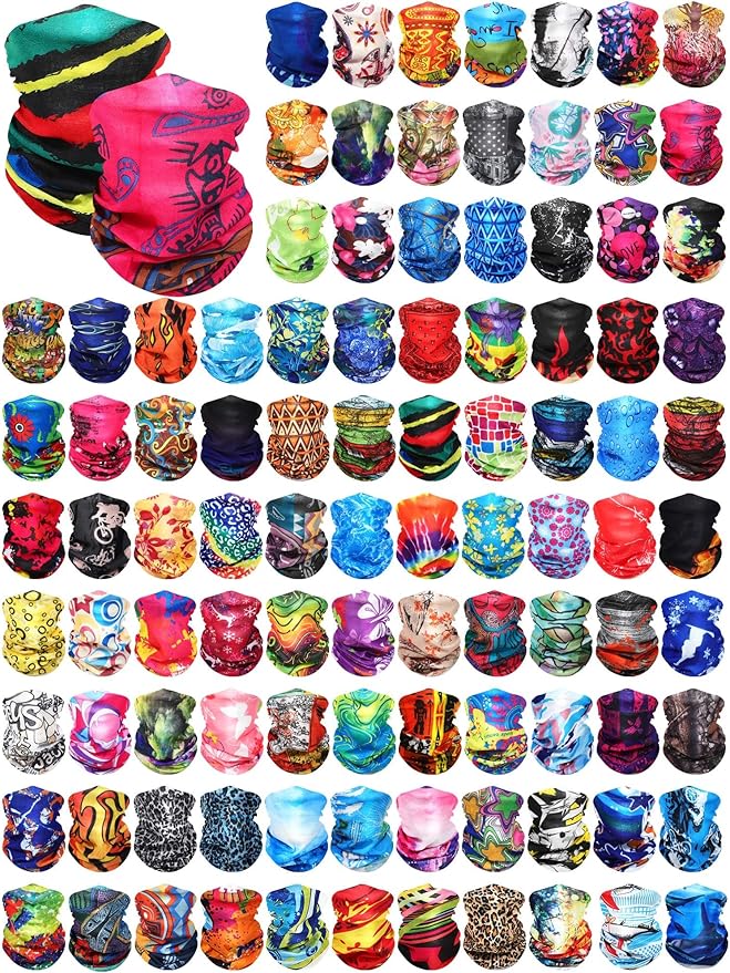 100 Pcs Bulk Neck Gaiters for Men Women Balaclava UV Face Mask Headband Face Covering Neck Tube Scarf Outdoor,100 Style