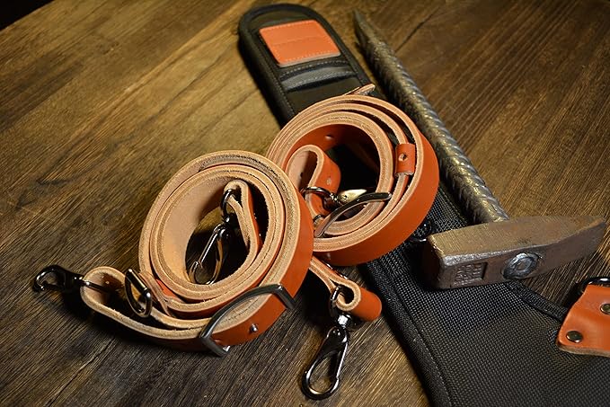 WELKINLAND Top-Grain Tool Belt Suspenders for Men, Heavy-Duty Tool Belt Suspenders, Construction Comfy Padded Tool Belts Suspender