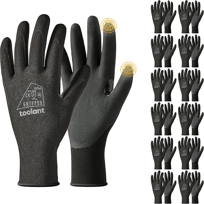 toolant 6/12 Pairs MicroFoam Nitrile Coated Safety Work Gloves, Breathable Nylon Working Gloves Men with Grip,Touchsreen