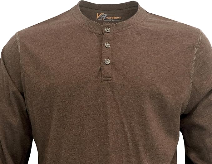 VATRENUS FR Shirts 4oz Lightweight Flame Resistant Henley 100% Cotton Men's Pre-Washed Fire Retardant Base Layer