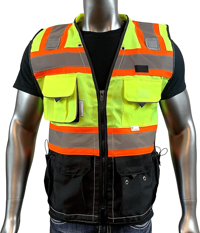 (C Vest For Mens Black Series Safety Vest With Zipper and Utility Pockets Premium Black Series Surveyors Vest (XX-Large, Yellow/Black)